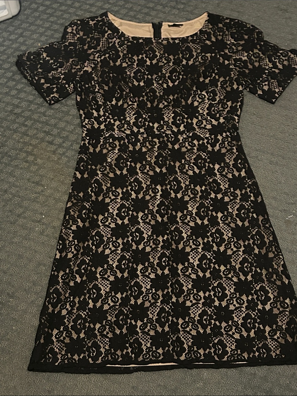 Allen B. by Allen Schwartz Black Lace Over Nude Mini Dress